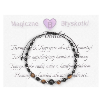 Bransoletka celebrytka czarny TURMALIN TYGRYSIE OKO HEMATYT ochrona i siła